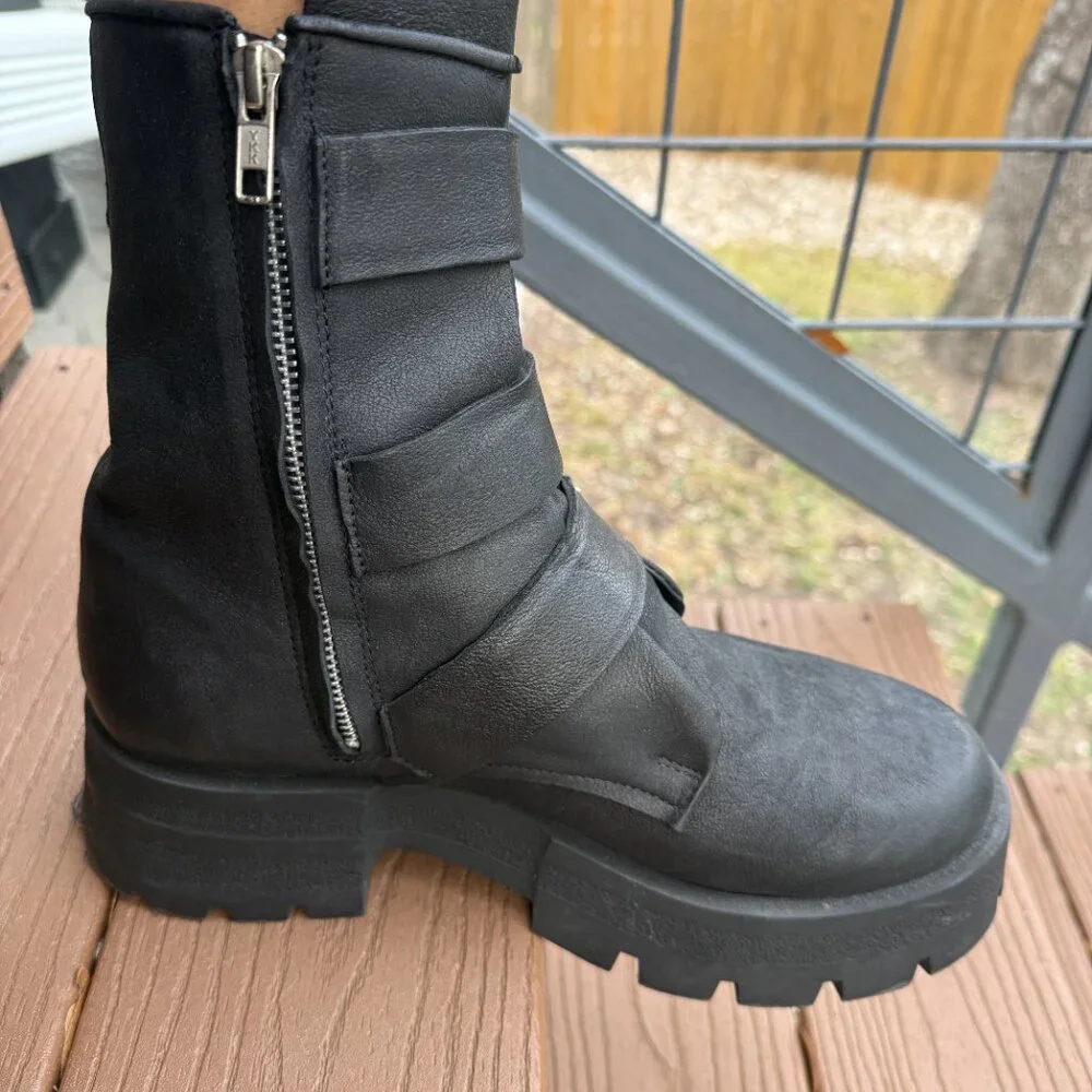 Steve Madden Moto Boots ROLAND BLACK LEATHER Size 10 - Picture 4 of 11